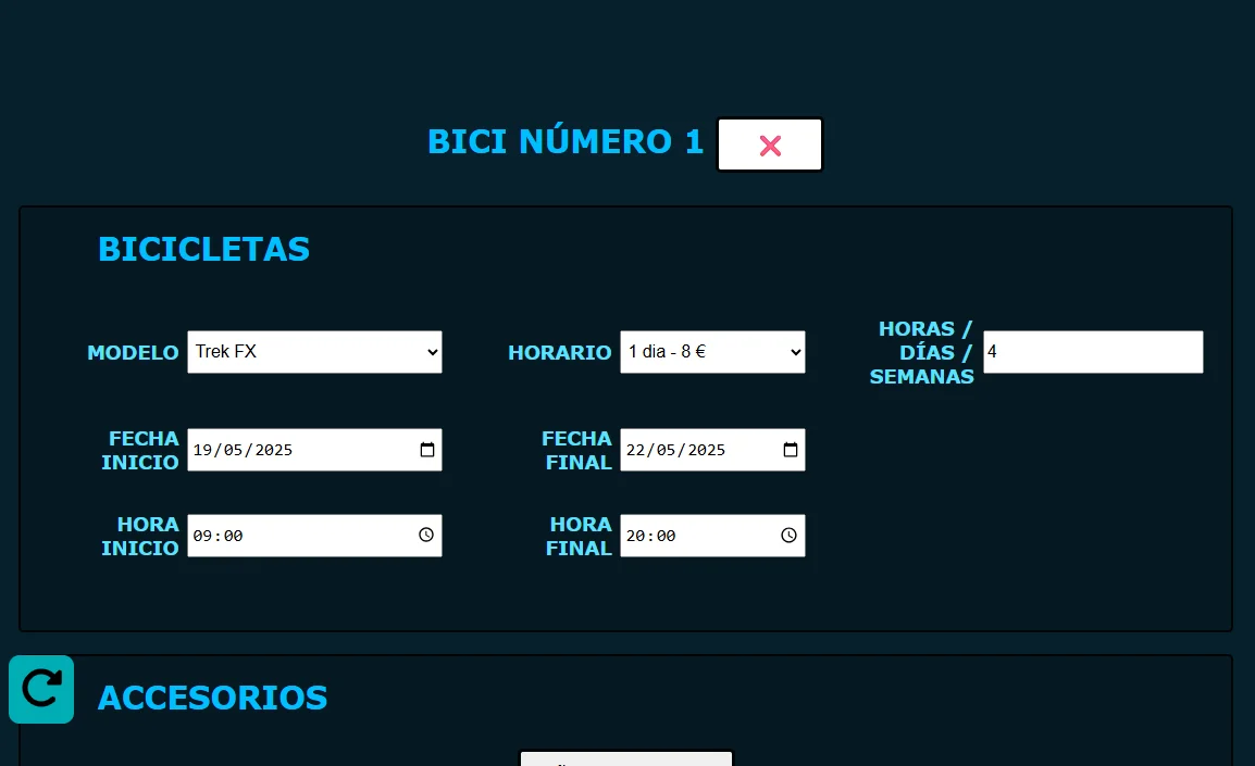 Crear contrato de alquiler de bicicletas